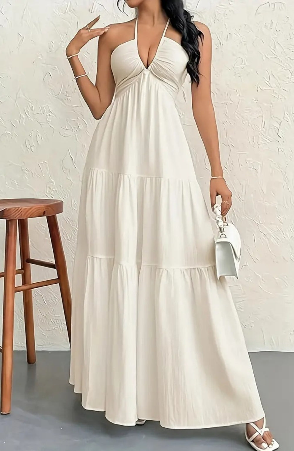 Mia Mare V Model İnce Askılı Sırt Detaylı Maxi Elbise