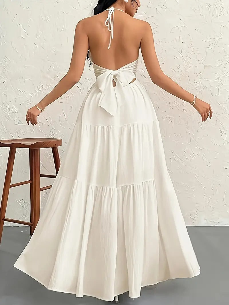 Mia Mare V Model İnce Askılı Sırt Detaylı Maxi Elbise