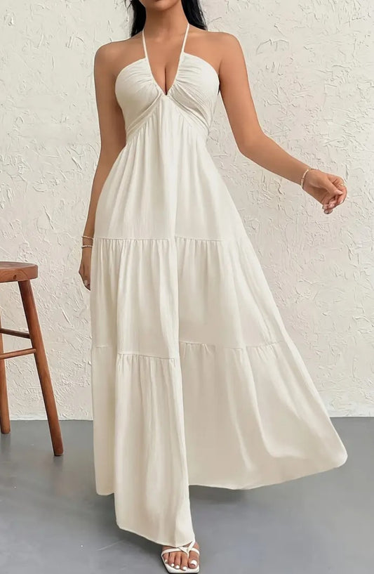 Mia Mare V Model İnce Askılı Sırt Detaylı Maxi Elbise